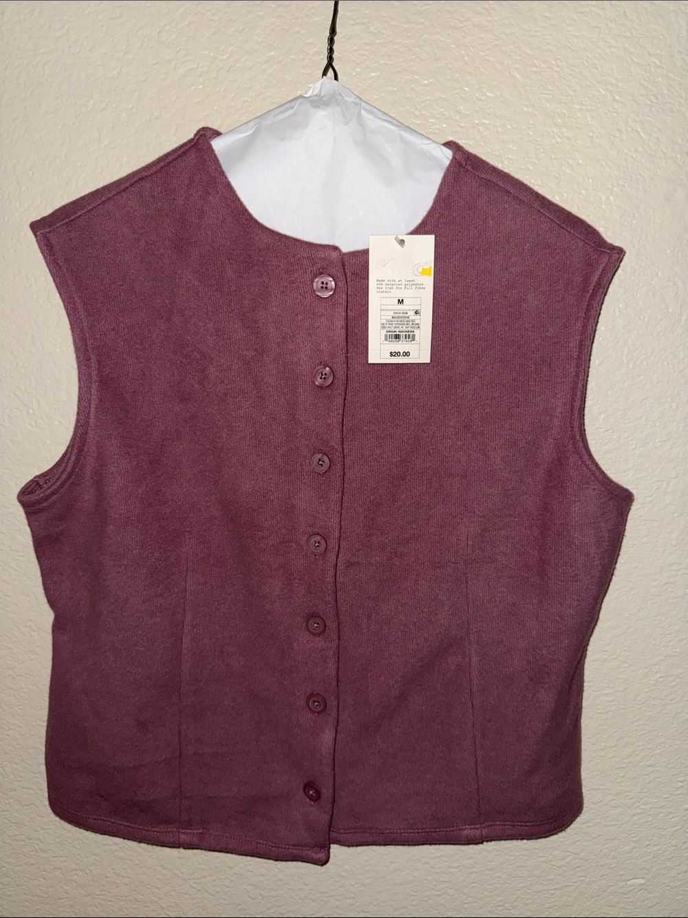 a new day Button-Front Sleeveless Fleece Vest - Plum